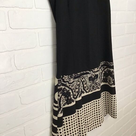 Tenax pleated BLACK ECRU classic retro dress sleeveless round neck stretchy 42 - Picture 7 of 15